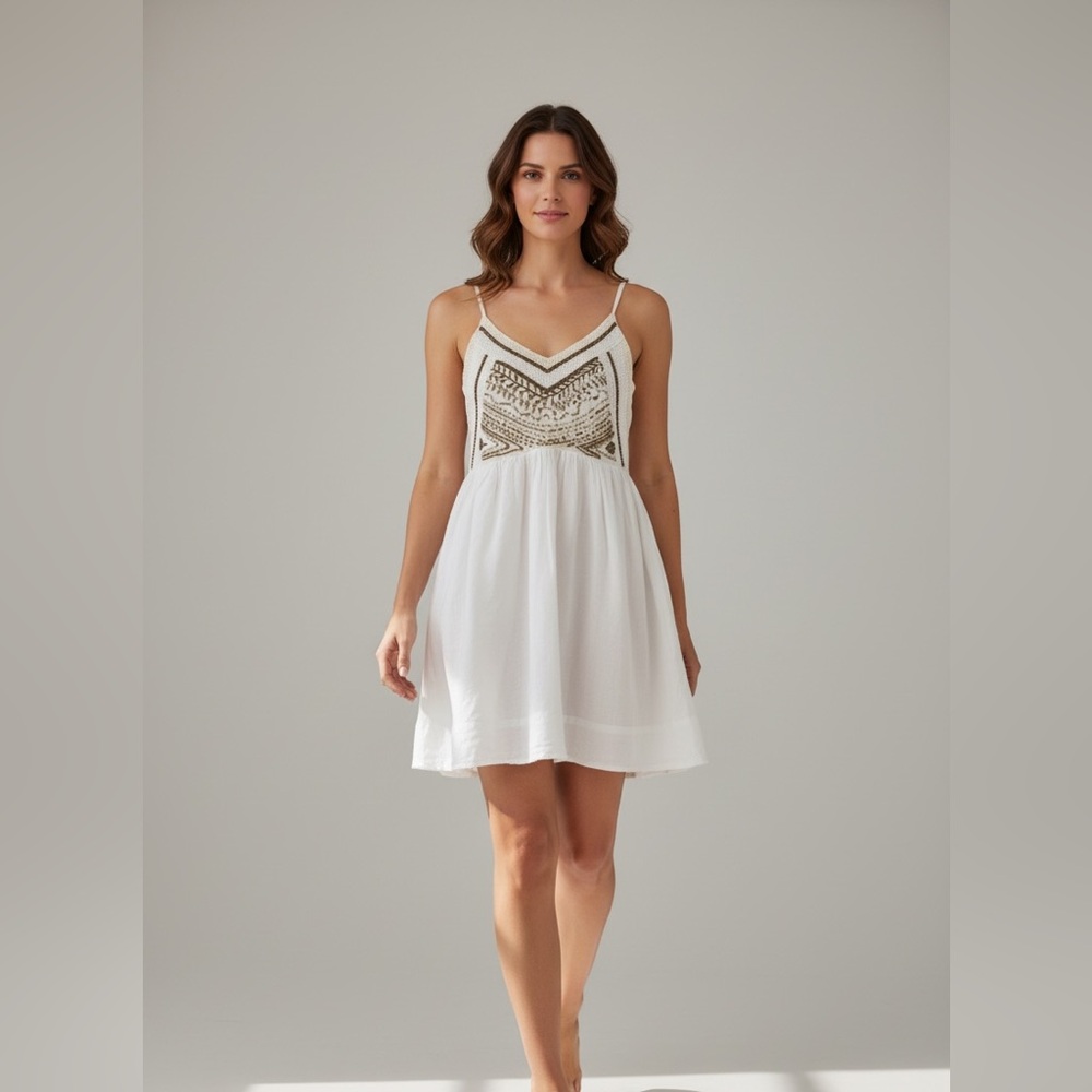 Ecote Cream and Brown Patterned Mini Dress